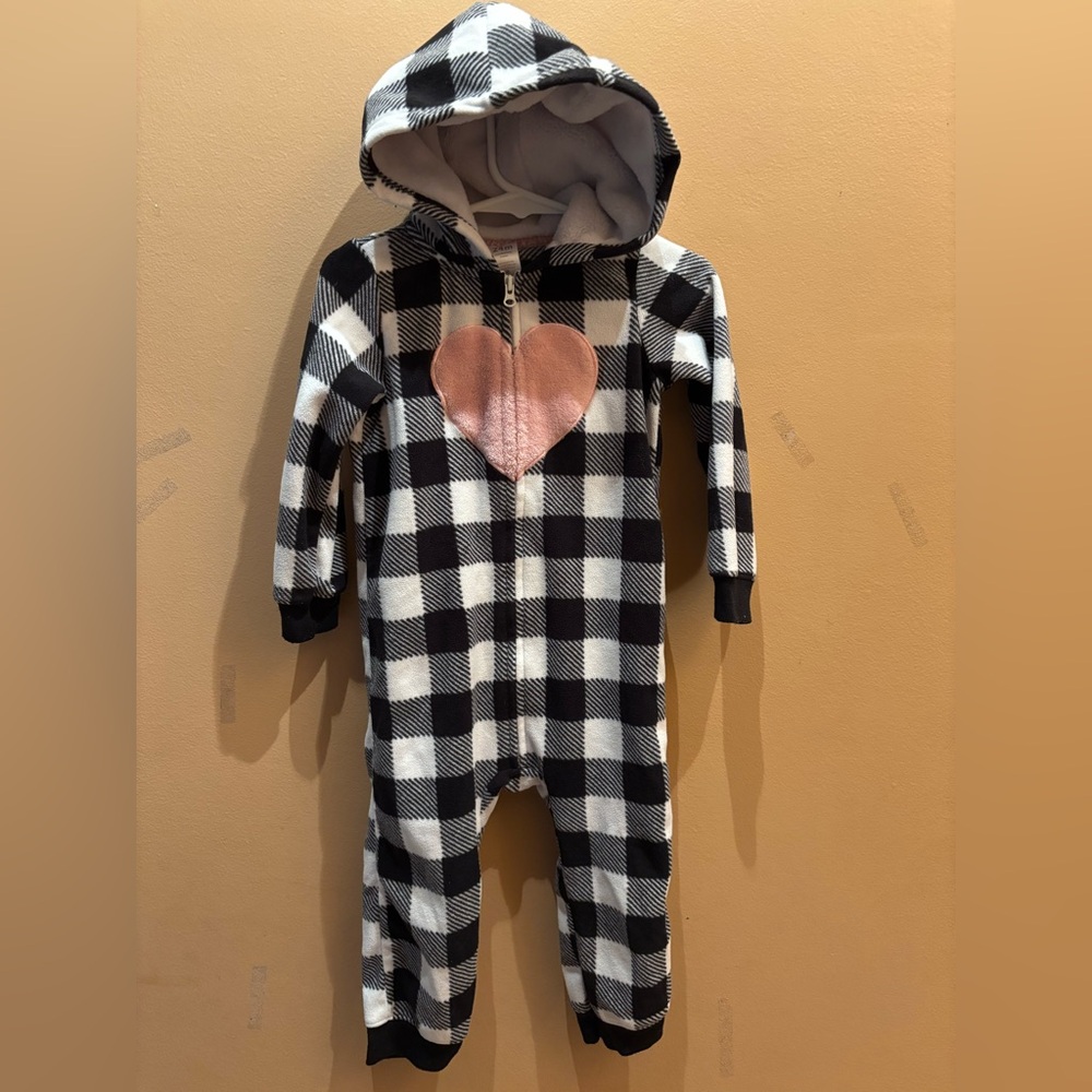 Carters Baby Girl Heart Zip-Up Hooded Fleece Jumpsuit Size 24 months